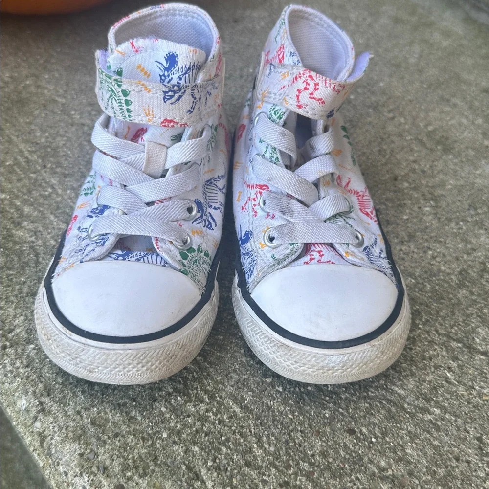 Converse Kids' White High-Tops with Colorful Dinosaurs